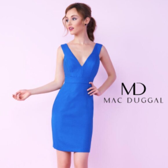 Mac Duggal Dresses & Skirts - Mac Duggal Vintage Sleeveless V-Neck Mini Sheath Dress in Royal Blue Size 6